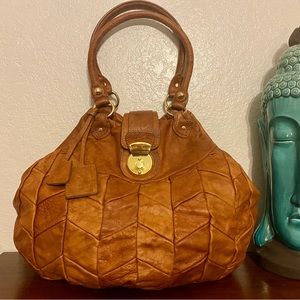 SABINA New York COGNAC/TAN LEATHER with gold BAG HOBO TOTE - OVERSIZED LARGE